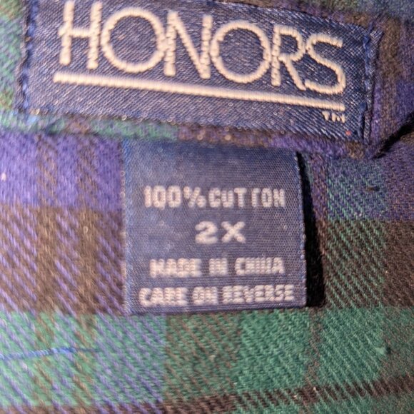 Honors Men's Flannel Pajamas XXL Green Black Blue Plaid 100 Cotton Long Sleeve - Picture 7 of 10